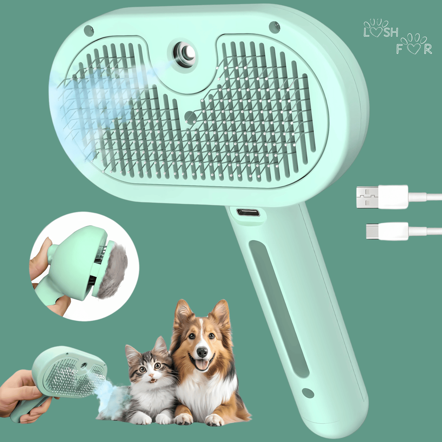 Green Pet Grooming Brush in action