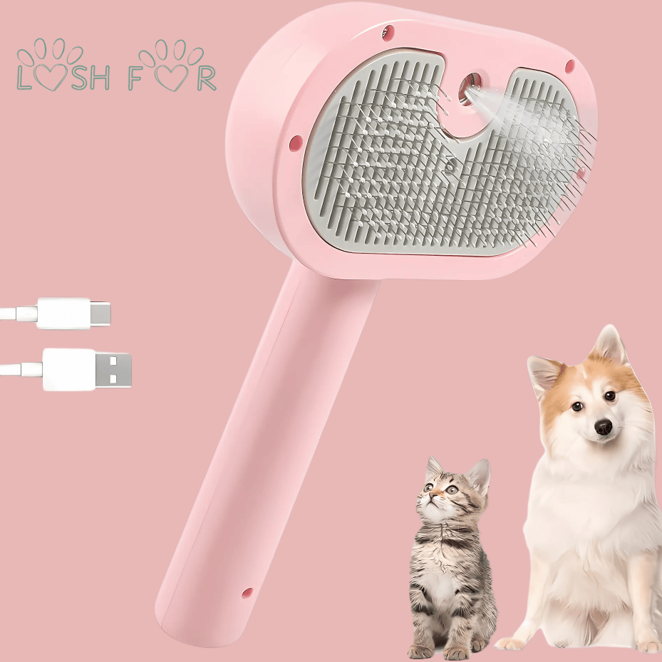 Pink Pet Grooming Brush in action